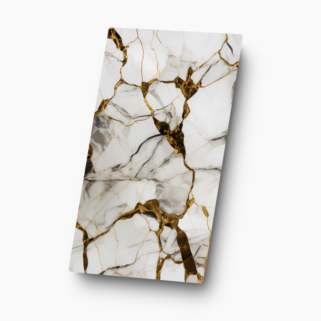 Płyta węglowa SPC Royal Kintsugi – biały marmur ze złotymi żyłami, wielki format 120×280 cm